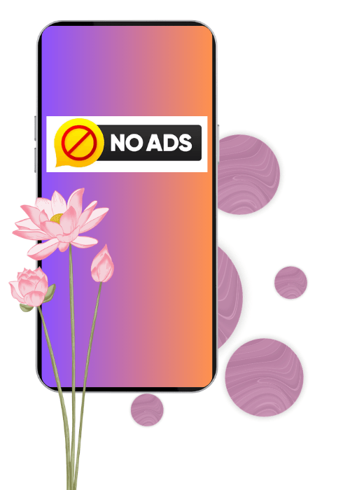 PicsArt no ads feature shown on phone screen with pink lotus flowers.