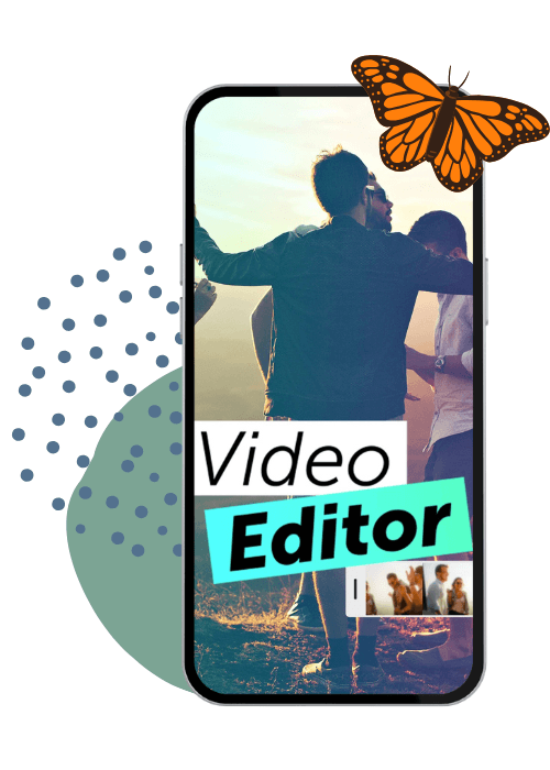 Video editing screen in PicsArt MOD showing a group of friends at sunset, with a small thumbnail of the edited clip below